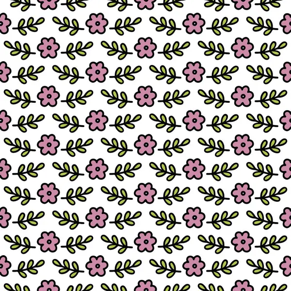 Λεπτή Ροζ Μωβ Βοτανικό Μικροσκοπικά Λουλούδια Και Φύλλα Τακτικές Σειρές — Διανυσματικό Αρχείο