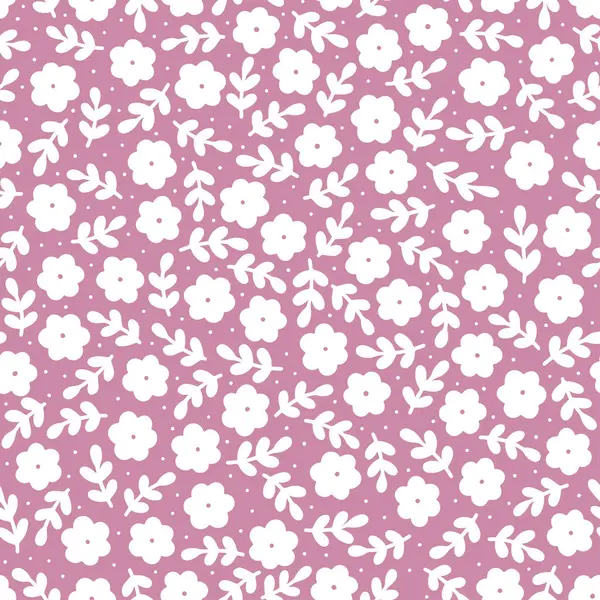 色泽凌乱精致的单色植物小花和叶子春节假期病媒无缝图案设置在粉红背景 图库矢量图片
