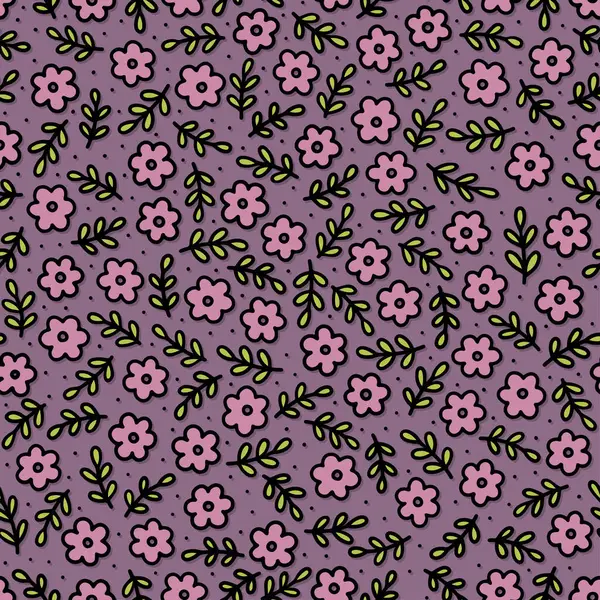 Брудні Ніжні Рожеві Фіолетові Ботанічні Крихітні Квіти Листя Весняного Сезону Ліцензійні Стокові Ілюстрації