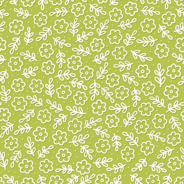 色泽凌乱细腻的白色线形植物小花和叶子春节假期病媒无缝图案设置在浅绿色背景 图库插图