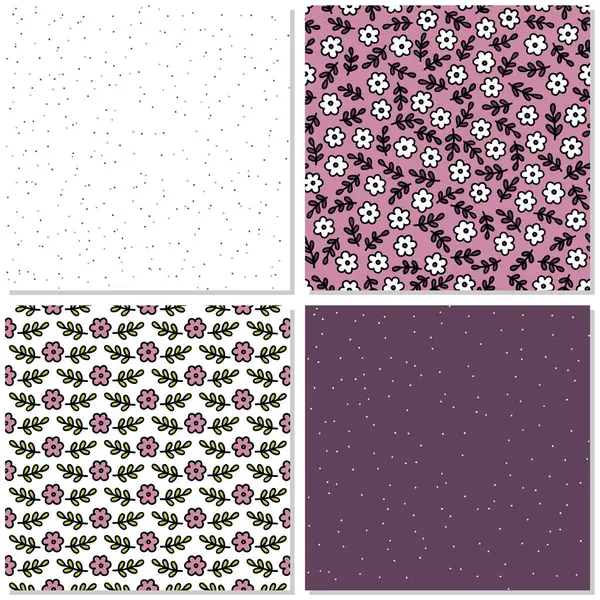 Messy Delicate Pink Purple Botanical Tiny Flowers Leaves Spring Season Royalty Free Stock Illustrations