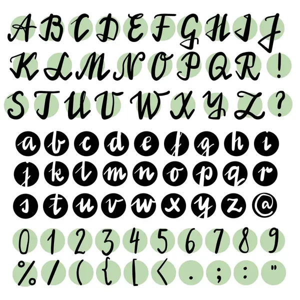 Handgetekende Monochrome Kleine Grote Letters Nummers Tekens Een Ronde Vorm Rechtenvrije Stockillustraties