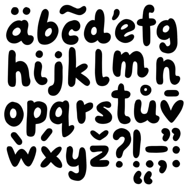 Grassetto Nero Disegnato Mano Monocromatico Lettere Piccole Segni Alfabeto Latino Grafiche Vettoriali