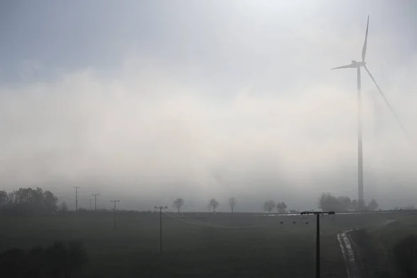 Sonniger Nebel Landschaft Entlang Einer Landstraße — Stockfoto