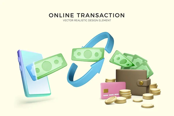 Online Service Money Transaction Business Banner Mobile Phone Arrows Template — Stock Vector