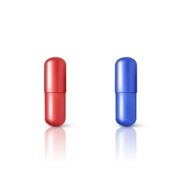 Prášky Drogy Matrixovém Stylu Červené Modré Tablety Vitamínové Tobolky Odrazy — Stockový vektor