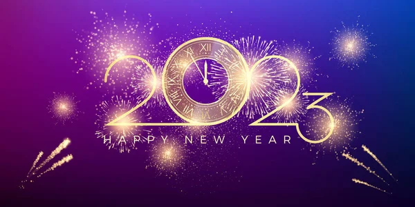 2023 Feliz Ano Novo Números Ouro Relógio Festival Celebração Explosão Gráficos De Vetores