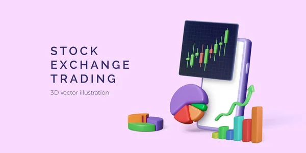 Stock Exchange Trading Concept Mobile App Candlestick Diagram Pie Chart Royaltyfria illustrationer