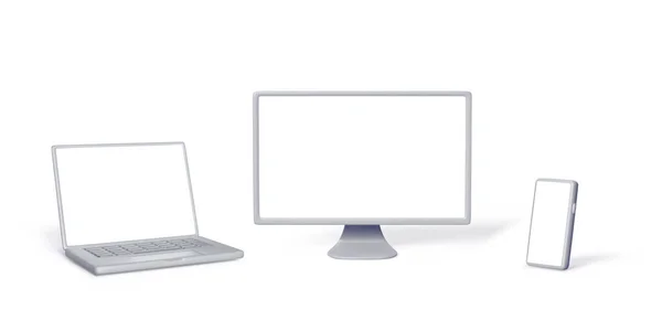 Set Silberner Computergeräte Für Die Gestaltung Von Bannern Laptop Attrappe — Stockvektor