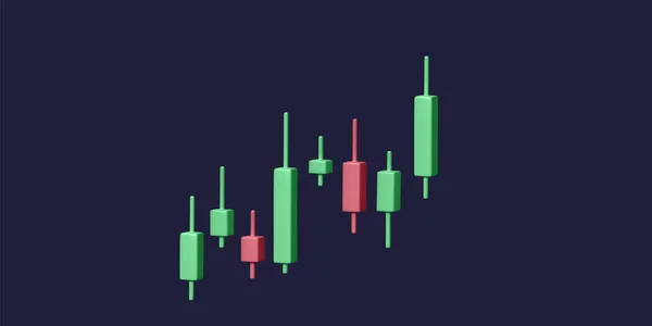 证券交易所3D图表 蜡烛线路图的渲染 融资投资和成功的商业策略 矢量说明 — 图库矢量图片