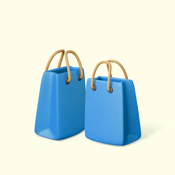 Shoppingväskor Blått Papper Presentförpackningar Med Gult Handtag Rabatterbjudande Affärsmallen Realistisk — Stock vektor