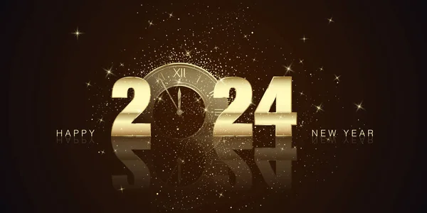 Feliz Ano Novo Feliz Natal Conceito Texto Dourado 2024 Com Ilustrações De Stock Royalty-Free
