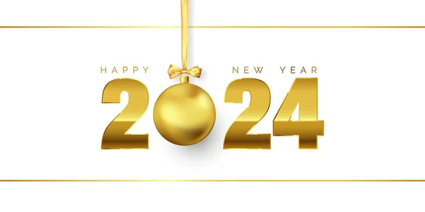 Šťastný Silvestrovský Pozdrav Zlatý Text 2024 Vánoční Kuličkou Zlaté Stuze Royalty Free Stock Ilustrace