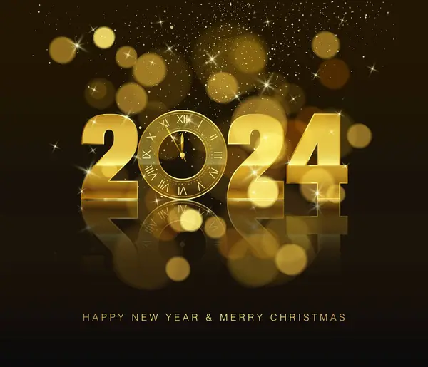 Nyårsfirande Nyår Nedräkning Klocka Med Guld Nummer 2024 Med Effekt Stockillustration