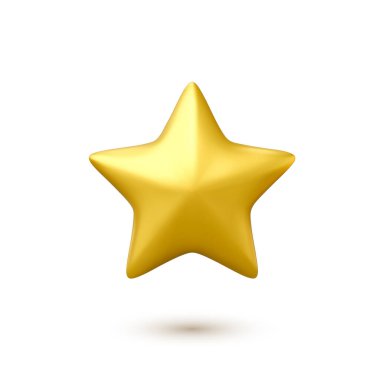 Üç boyutlu altın yıldız ikonu. Yıldız şeklinde. Uygulama ve web için tasarım ögesi. Vektör illüstrasyonu