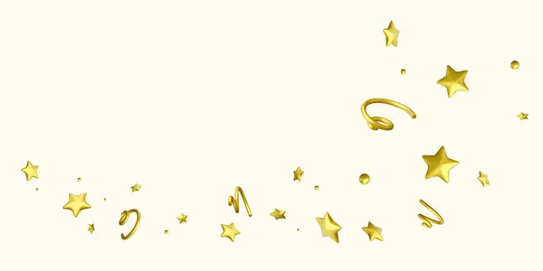 Party Confetti Star Spirals Serpentine Ribbon Golden Festive Decoration Elements — Stock Vector
