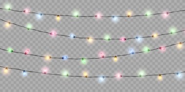 Renkli Noel ışıkları ayarlandı. Parlak bir dekorasyon. Vektör illüstrasyonu