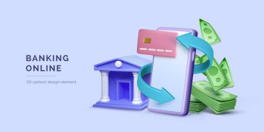 Bankacılık çevrimiçi. Cep telefonunda dijital cüzdan. Mobil ödeme hizmetleri ve uygulamalar. Tasarruf ve mali yönetim. Vektör illüstrasyonu