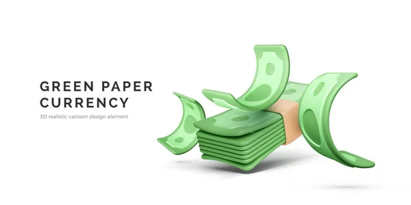 Zelená Papírová Měna Vykreslování Dolarových Bankovek Padajících Balíku Peněz Vektorová Royalty Free Stock Vektory