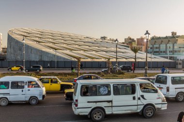 ALEXANDRIA, EGYPT - 1 Şubat 2019: İskenderiye 'deki Bibliotheca Alexandrina (modern İskenderiye Kütüphanesi)