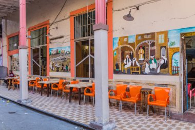 PORT, EGYPT - 3 Şubat 2019: Port Said, Mısır 'da bir kafenin açık havada oturma