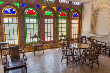 SHIRAZ, IRAN - JULY 8, 2019: Interior of Qavam House in Naranjestan garden in Shiraz, Iran