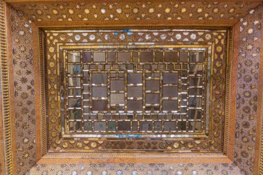 ISFAHAN, IRAN - JULY 9, 2019: Ceiling of  Chehel Sotoon Palace in Isfahan, Iran