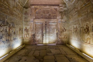 ABYDOS, EGYPT - FEB 19, 2019: Chamber in the Temple of Seti I (Great Temple of Abydos), Egypt