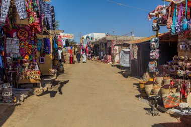 ASWAN, EGYPT: FEB 22, 2019: View of a street in Nubian village Gharb Seheil, Egypt