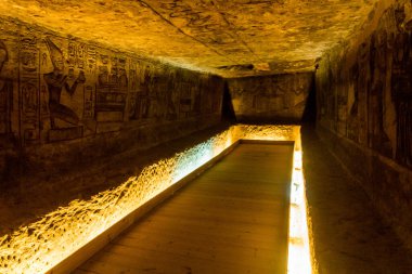 ABU SIMBEL, EGYPT - FEB 22, 2019: Store room in the Great Temple of Ramesses II  in Abu Simbel, Egypt.