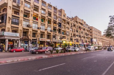 ASWAN, EGYPT: FEB 12, 2019: View of a street in the center of Aswan, Egypt