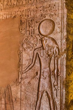 ABU SIMBEL, EGYPT - FEB 22, 2019: God Horus in the Great Temple of Ramesses II  in Abu Simbel, Egypt.