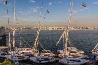 Felucca sail boats at the Nile river in Luxor, Egypt
