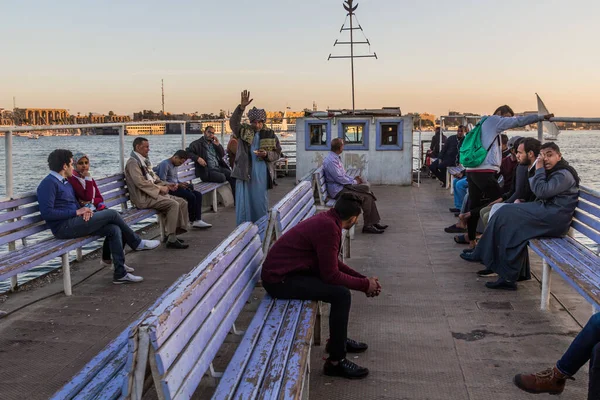 stock image LUXOR, EGYPT - FEB 18, 2019: Passengers of a ferry across the river Nile in Luxor, Egypt