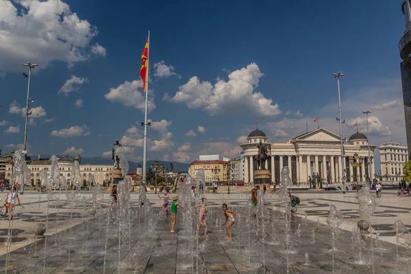 Македония Северная Македония Августа 2019 Года Водная Стихия Площади Мачедония — стоковое фото