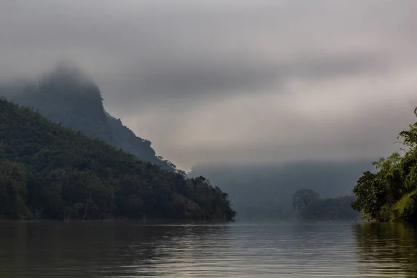 Morgennebel Blick Auf Den Fluss Nam Laos — Stockfoto