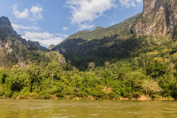 Muang Ngoi Neua Köyü Yakınlarındaki Nam Nehrinin Orman Kıyıları Laos — Stok fotoğraf