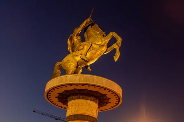 Skopje Macedonia Del Norte Agosto 2019 Monumento Alejandro Magno Guerrero —  Fotos de Stock
