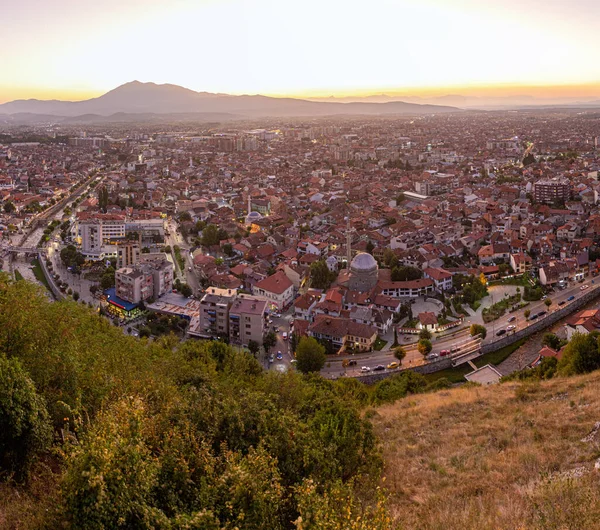 Zonsondergang Luchtfoto Van Prizren Stad Kosovo — Stockfoto