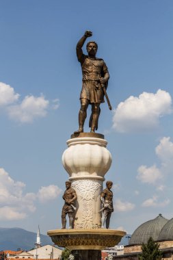 ÜSKÜP, Kuzey MACEDONYA - 9 Ağustos 2019: Makedon II. Philip Üsküp, Kuzey Makedonya 'daki heykeli