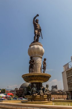 ÜSKÜP, Kuzey MACEDONYA - 9 Ağustos 2019: Makedon II. Philip Üsküp, Kuzey Makedonya 'daki heykeli