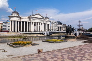 ÜSKÜP, NORTH MACEDONIA - 9 Ağustos 2019: Makedonya Cumhuriyeti Arkeoloji Müzesi Üsküp, Kuzey Makedonya