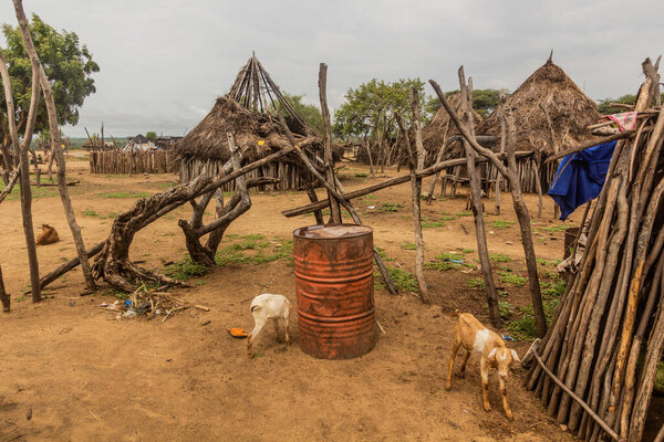 Huts in Korcho village of Karo tribe, Ethiopia