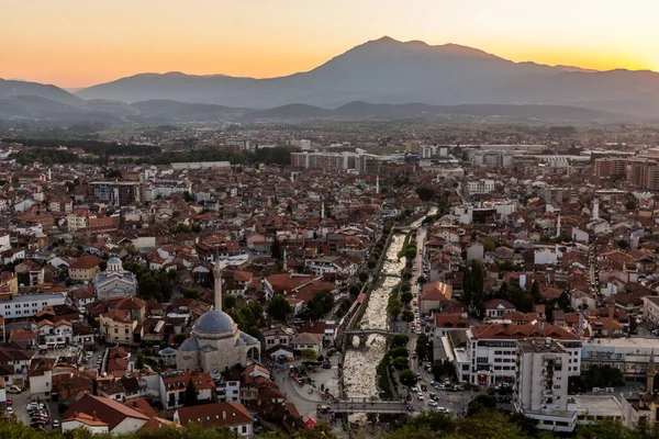 Zonsondergang Luchtfoto Van Prizren Kosovo — Stockfoto