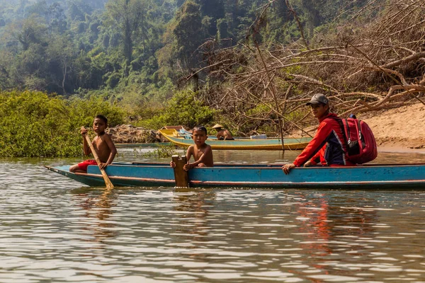 Нам Лаос Ноября 2019 Года Лодка Реке Нам Провинции Луангпрабанг — стоковое фото