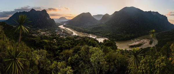 Сансет Панорама Села Муанг Нгой Неуа Річка Нам Точки Зору — стокове фото
