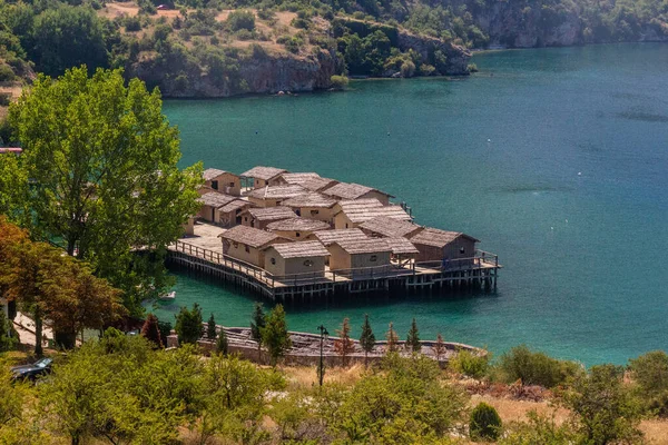 Bahía Huesos Vivienda Prehistórica Recreación Asentamiento Edad Bronce Lago Ohrid —  Fotos de Stock