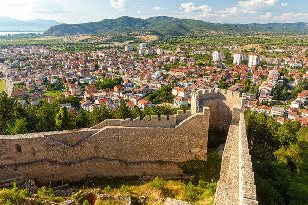 Luchtfoto Van Stad Vanuit Het Fort Ohrid Noord Macedonië — Stockfoto