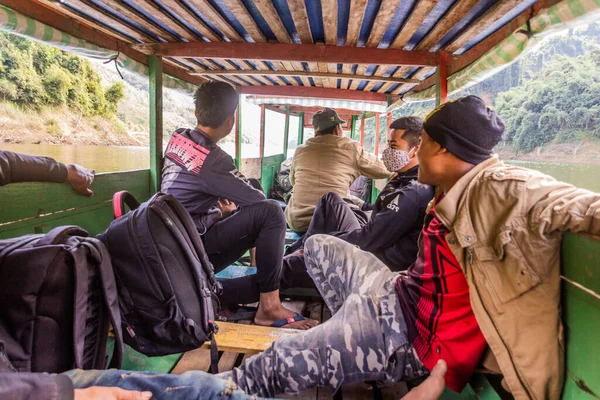 Nam Laos November 2019 Boat Travelers Nam River Phongsali Province — Stock Photo, Image