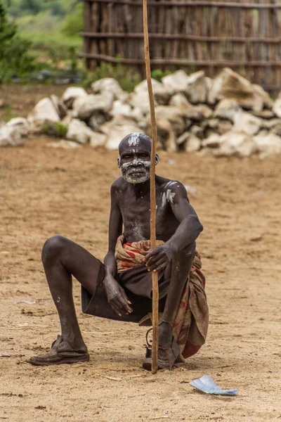 Корчо Этиопия Февраля 2020 Года Пожилой Член Племени Каро Деревне — стоковое фото